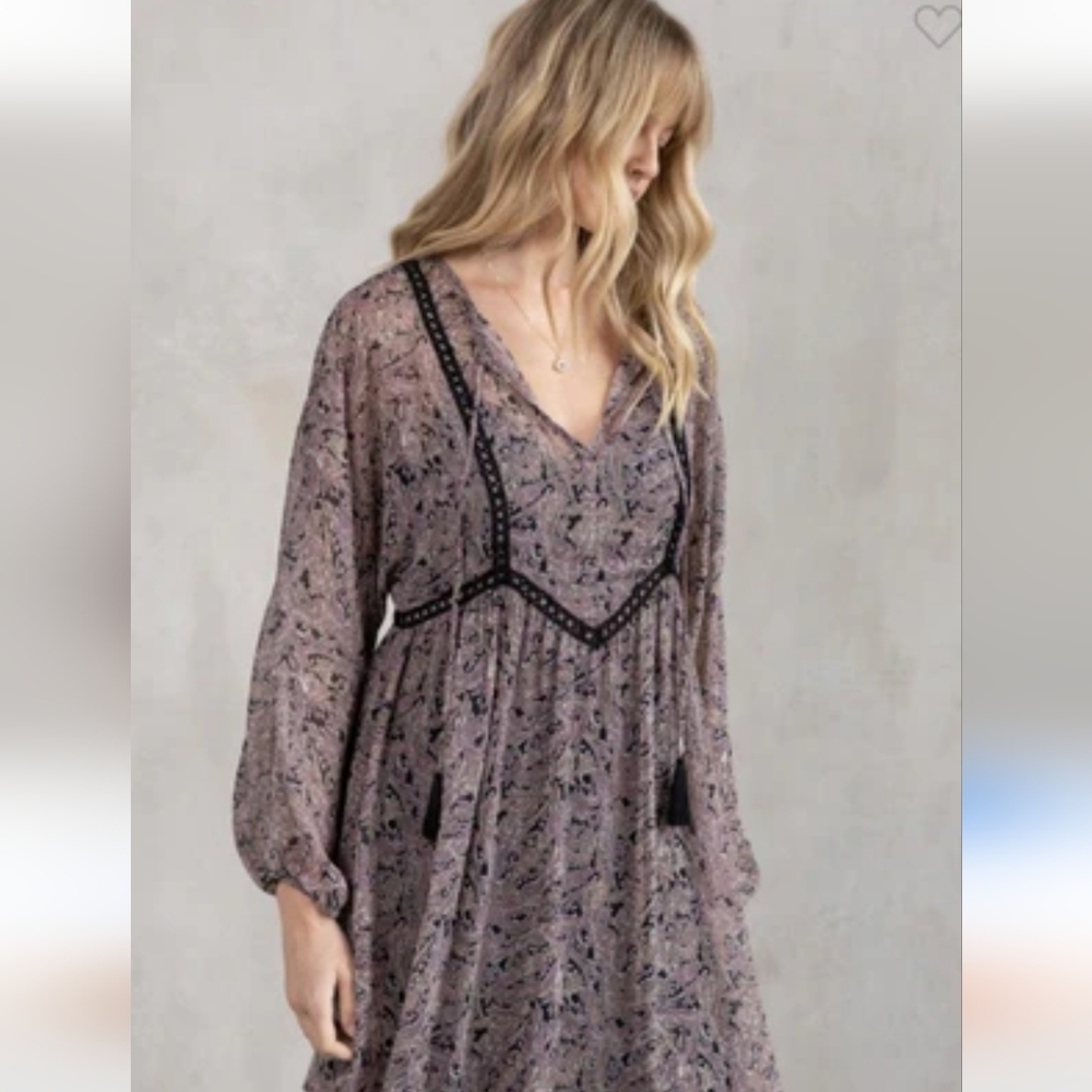 Lovestitch Women's Paisley Peasant Puff Sleeve Mini Dress Size M Bohemian